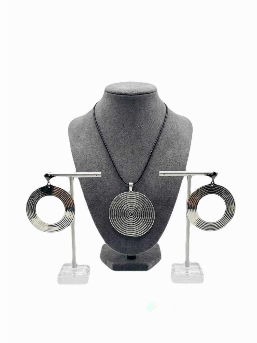 New Handmade Solid Sterling Silver Thumb Print Necklace & Earrings Jewelry Set
